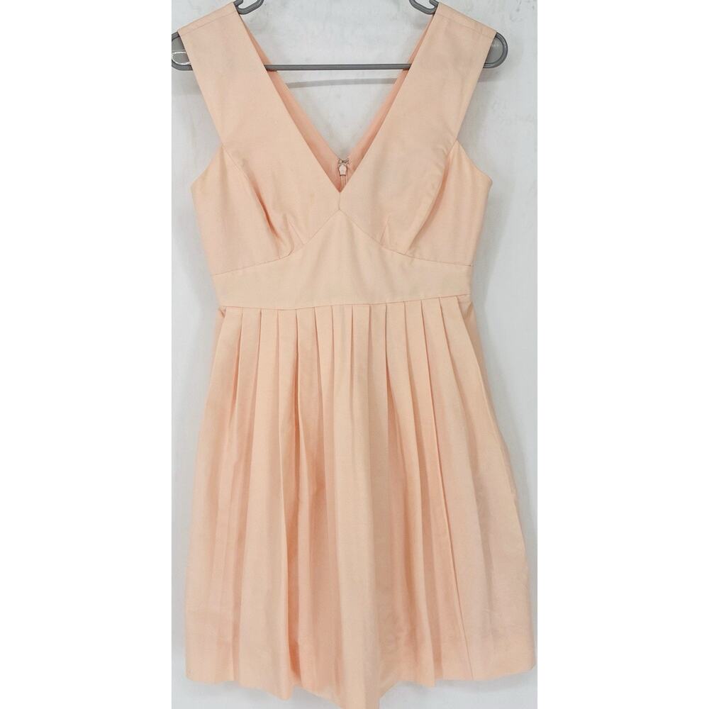 J.Crew Blk Label Pink Viscose Ctn Fit & Flare V-Neck Pleated Empire Wst Dress 6P - Picture 2 of 4